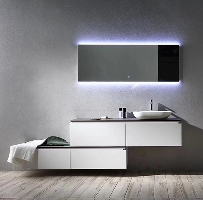 Işıklı Makyaj Aynası ile Modern Stil Kontrplak Banyo Vanity Dolapları