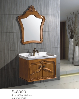 Tek Meşe Yumuşak Yakın Çekmeceli Katı Meşe Ahşap Banyo Vanity Dolapları
