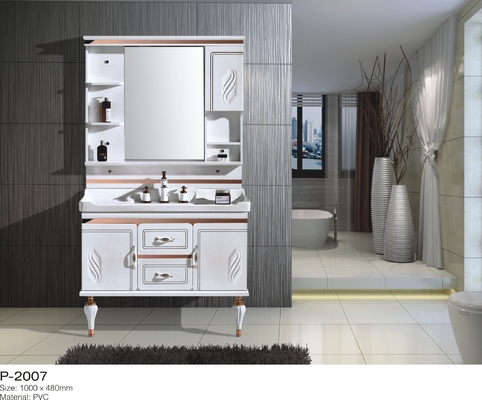 Dar PVC Banyo Vanity, Düz Beyaz Kabartmalı Pano İki Kapılı Banyo Dolabı