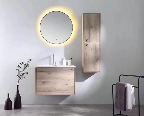 Özel Kontrplak Banyo Vanity, Duvara Monte Yuvarlak Duvar Banyo Aynası Dolap